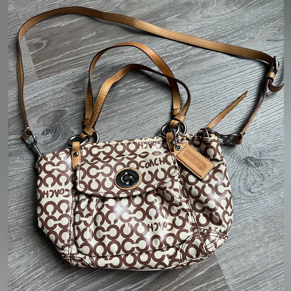 Coach Leah Optic Art Coated Canvas Convertible Shoulder Bag